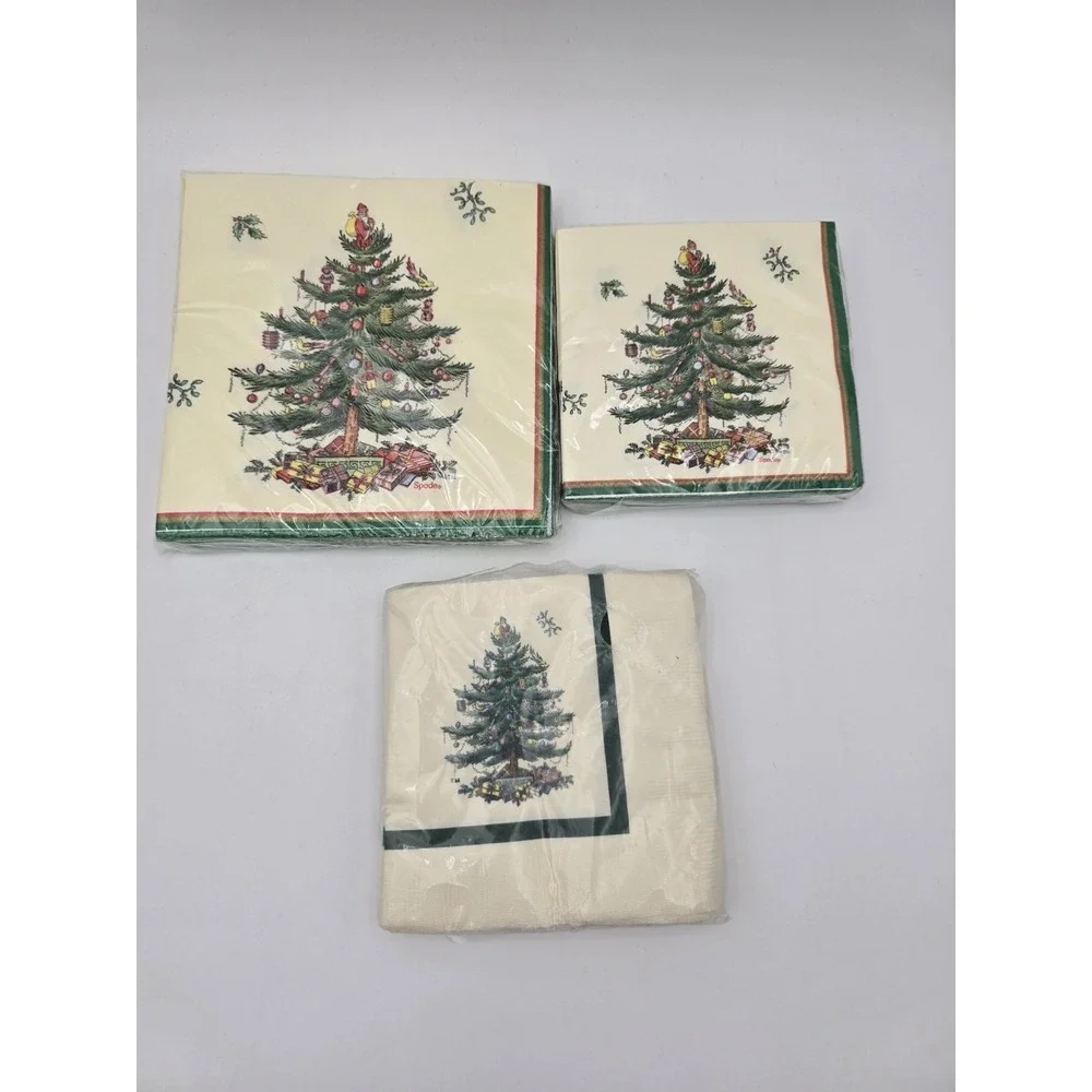 Qty 3 Spode Christmas Tree Dinner & Cocktail Beverage Paper  Napkins Tissue